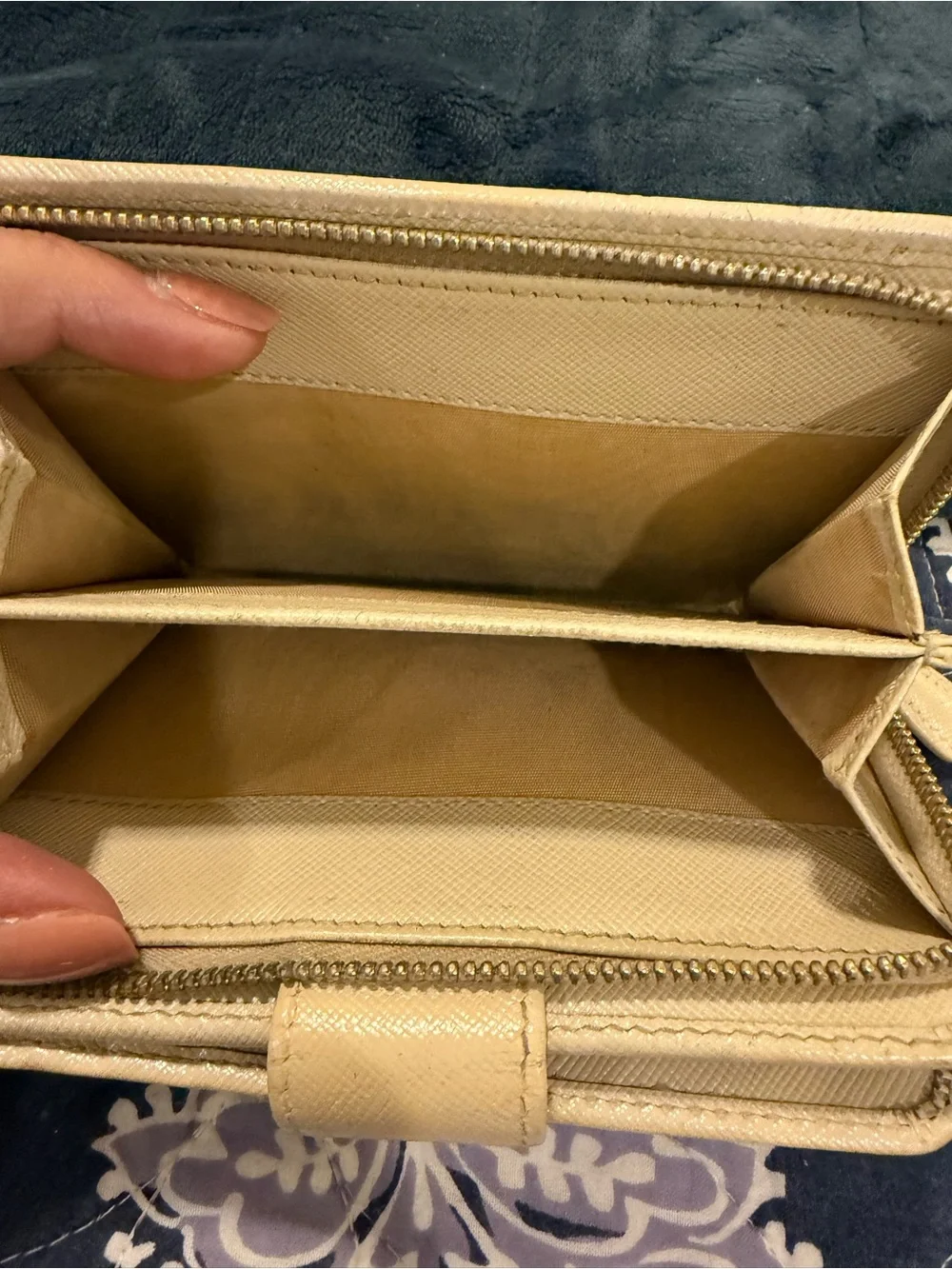 Authentic Prada Cream Saffiano Zip Around Wallet with Gold Logo